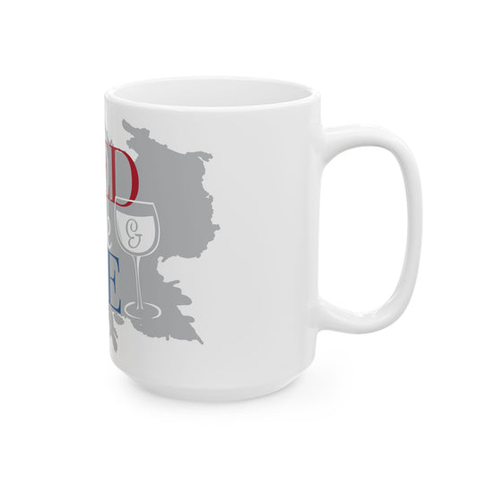 Bed Wine Blue Ceramic White Coffee Mug (11oz, 15oz) - For Wine Lovers