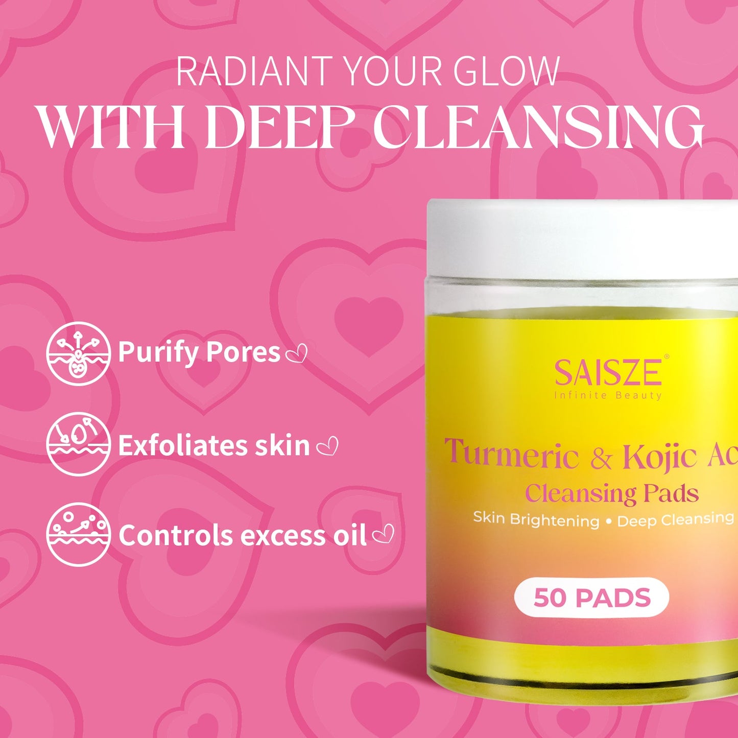 Turmeric & Kojic Acid Cleansing Pads, 50Pcs