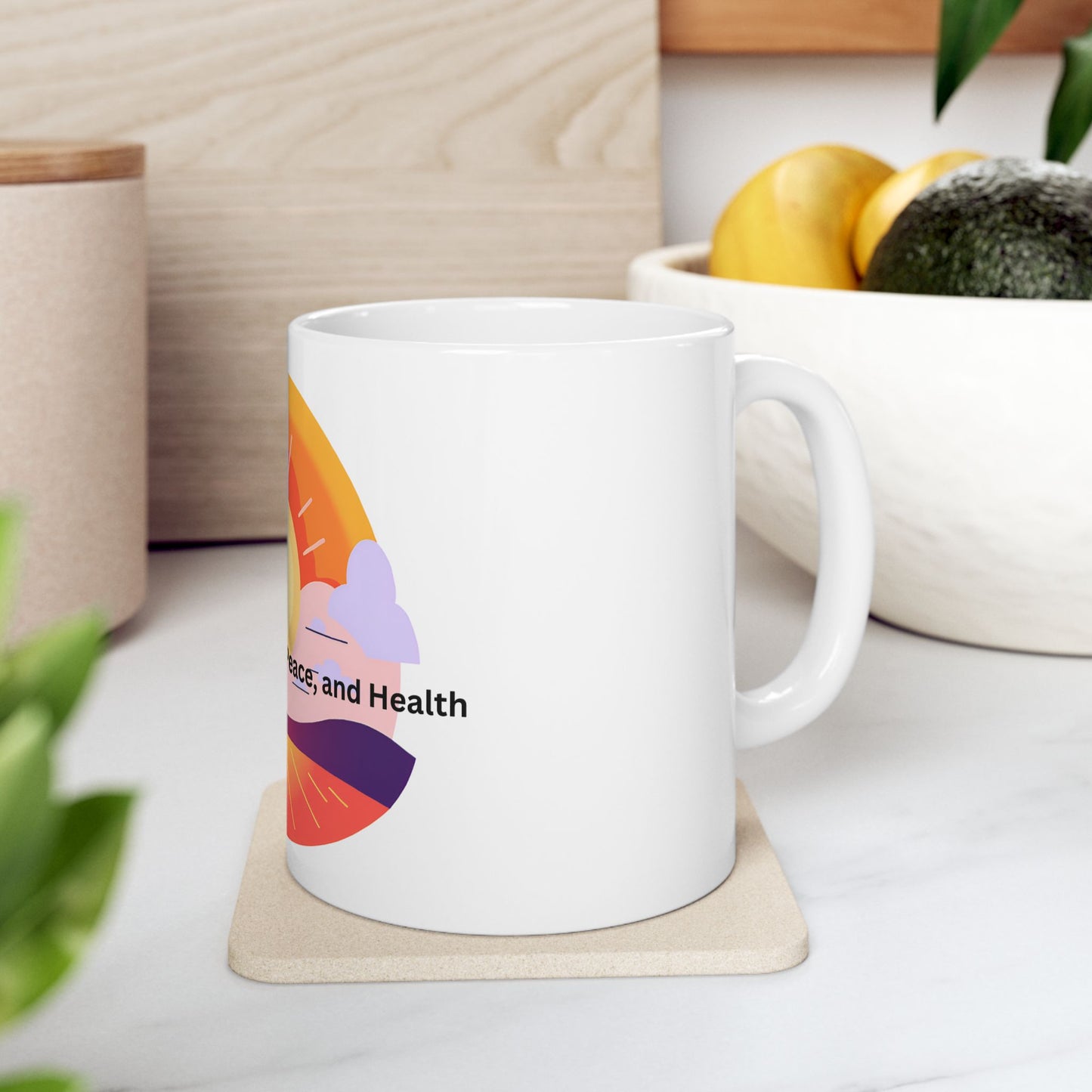 Wellness Sunset Ceramic White Coffee Mug (11oz, 15oz)