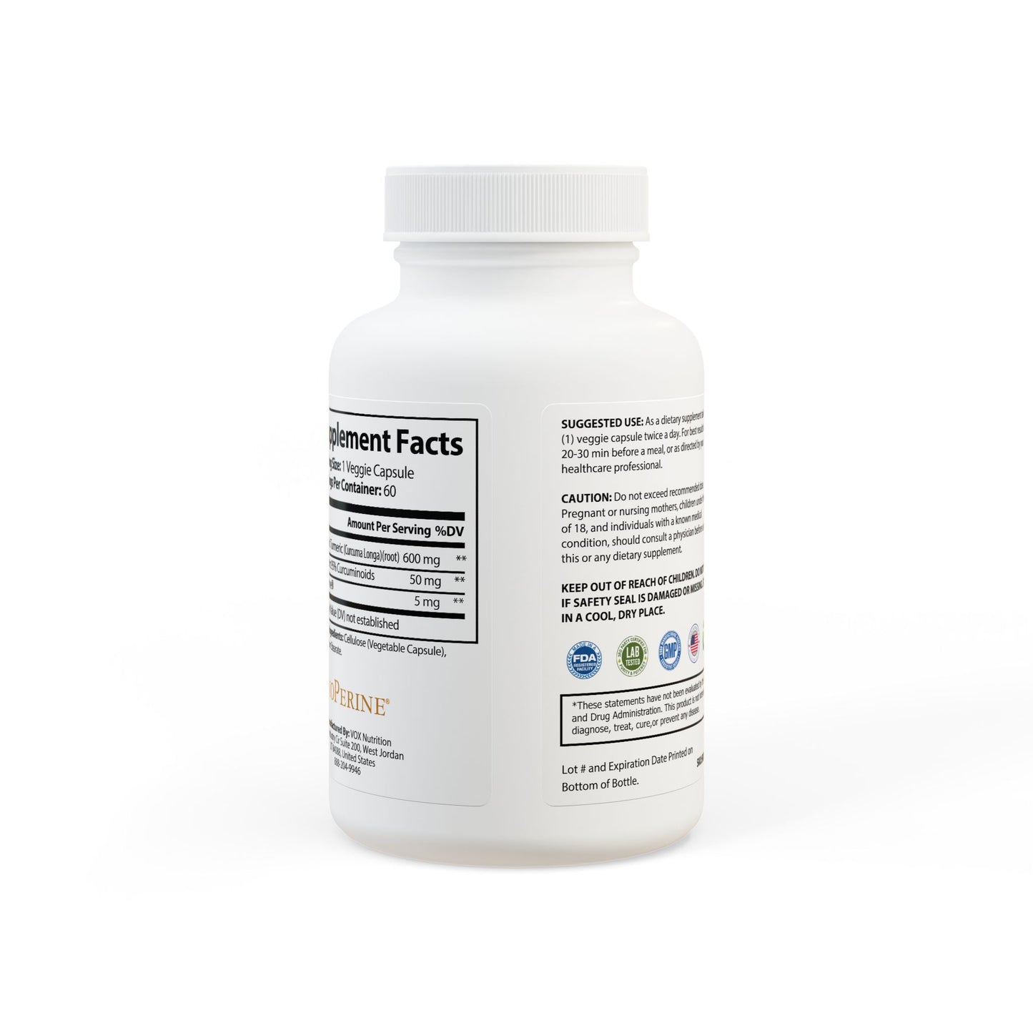 Turmeric with BioPerine® Supplement (60 Capsules)