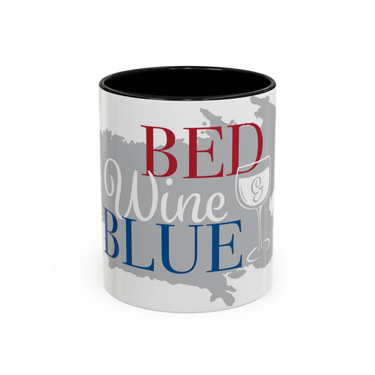 Bed Wine & Blue Accent Coffee Mug (11oz) - For Wine Lovers