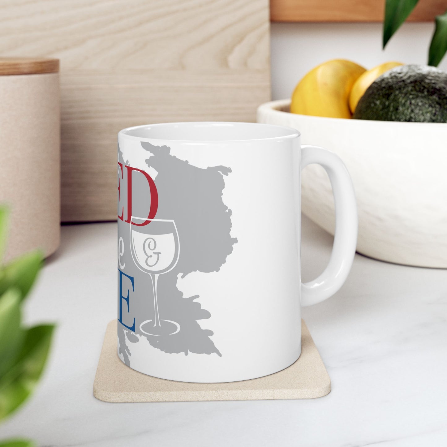 Bed Wine Blue Ceramic White Coffee Mug (11oz, 15oz) - For Wine Lovers