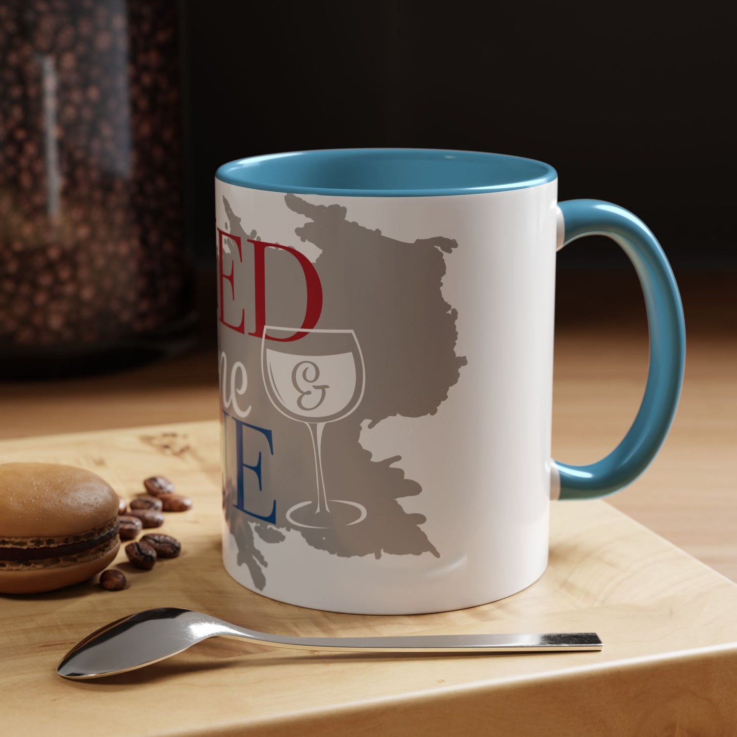 Bed Wine & Blue Accent Coffee Mug (11oz) - For Wine Lovers