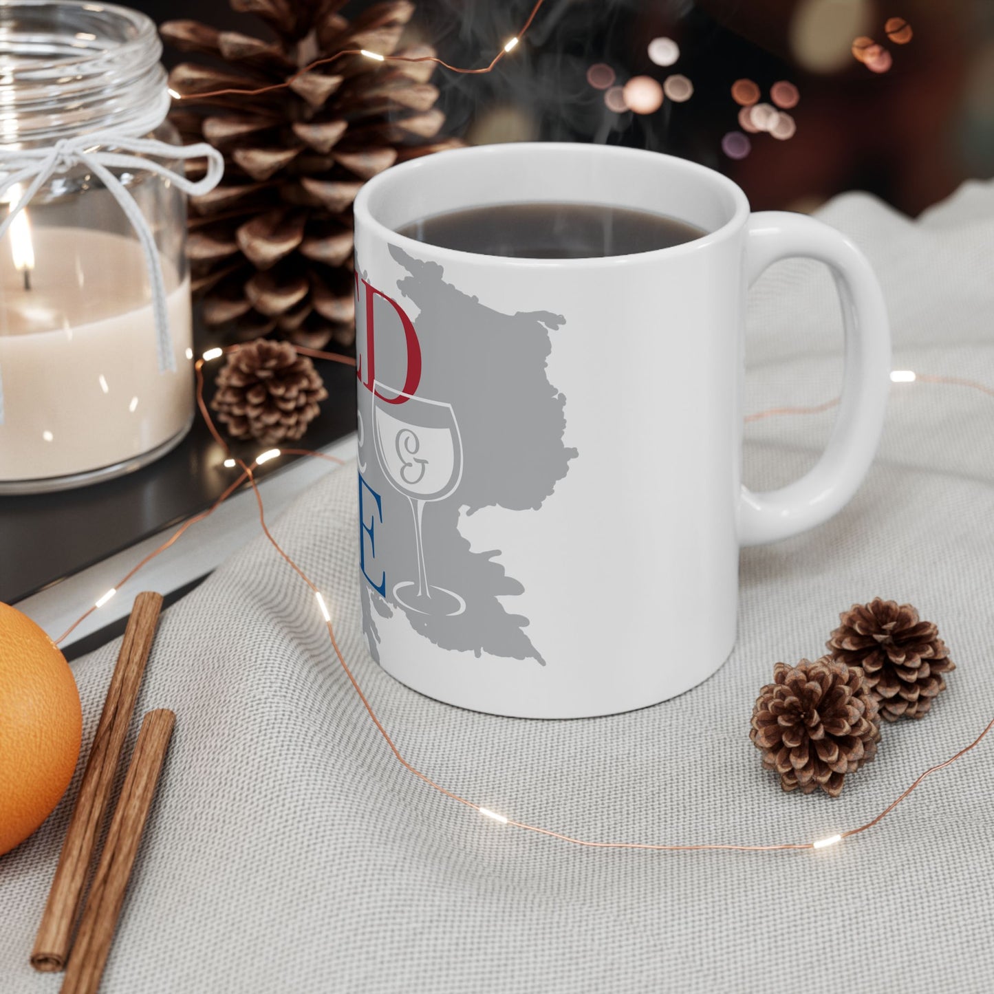 Bed Wine Blue Ceramic White Coffee Mug (11oz, 15oz) - For Wine Lovers