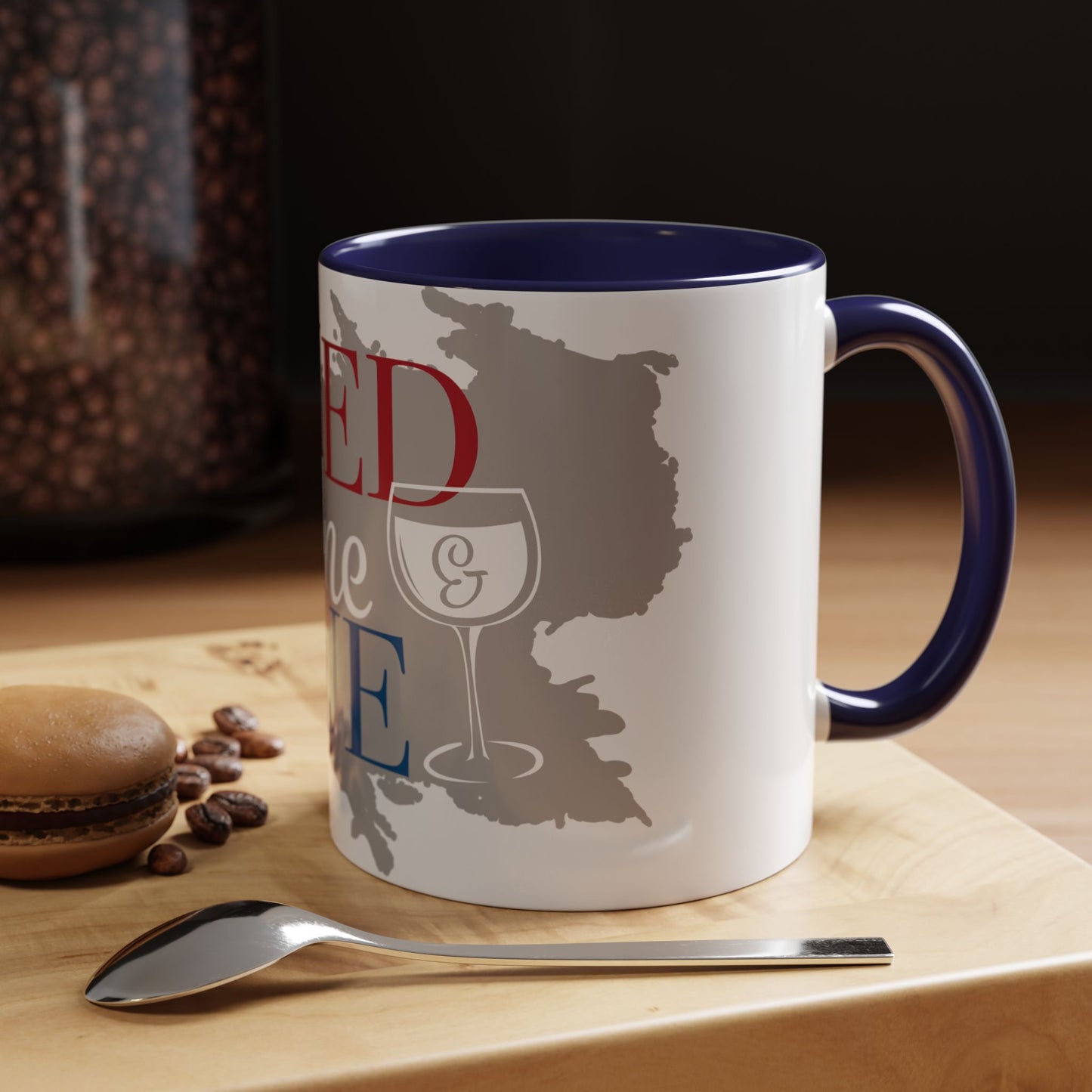 Bed Wine & Blue Accent Coffee Mug (11oz) - For Wine Lovers