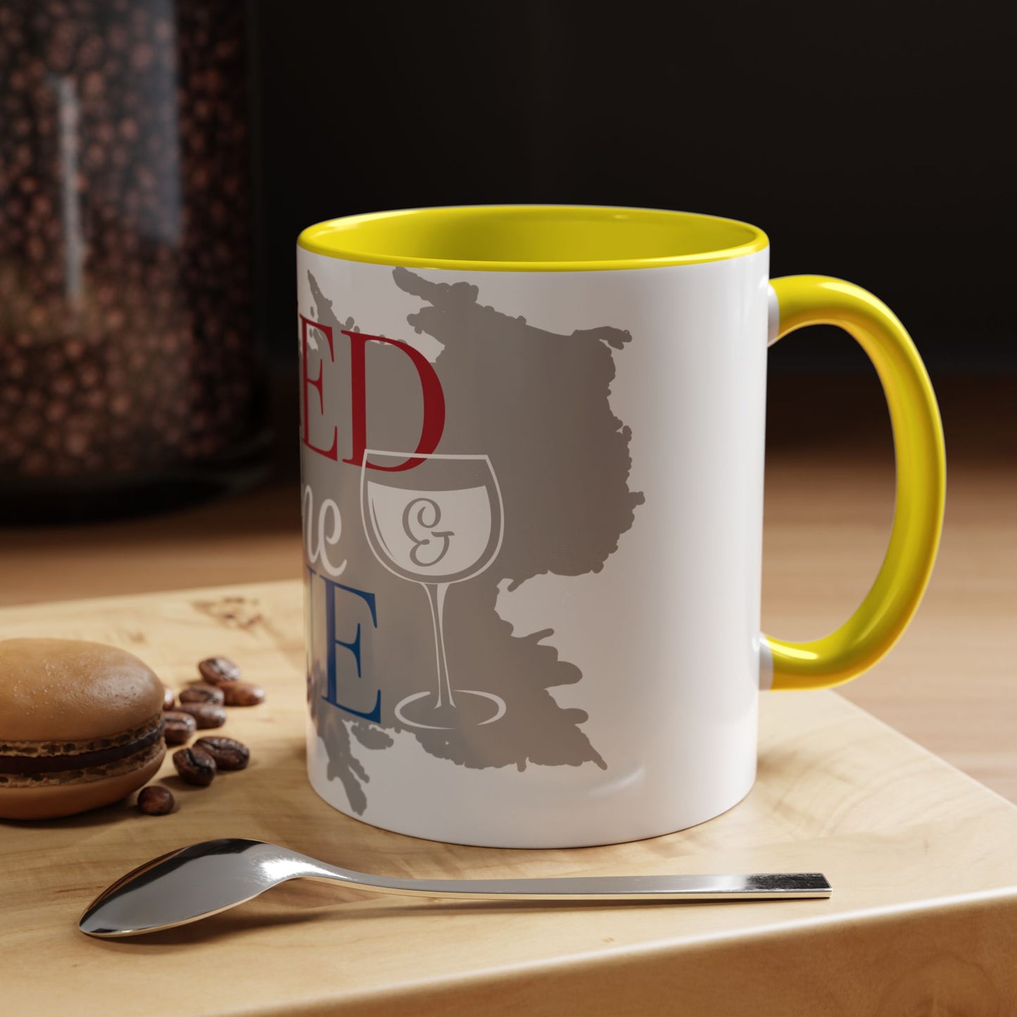 Bed Wine & Blue Accent Coffee Mug (11oz) - For Wine Lovers