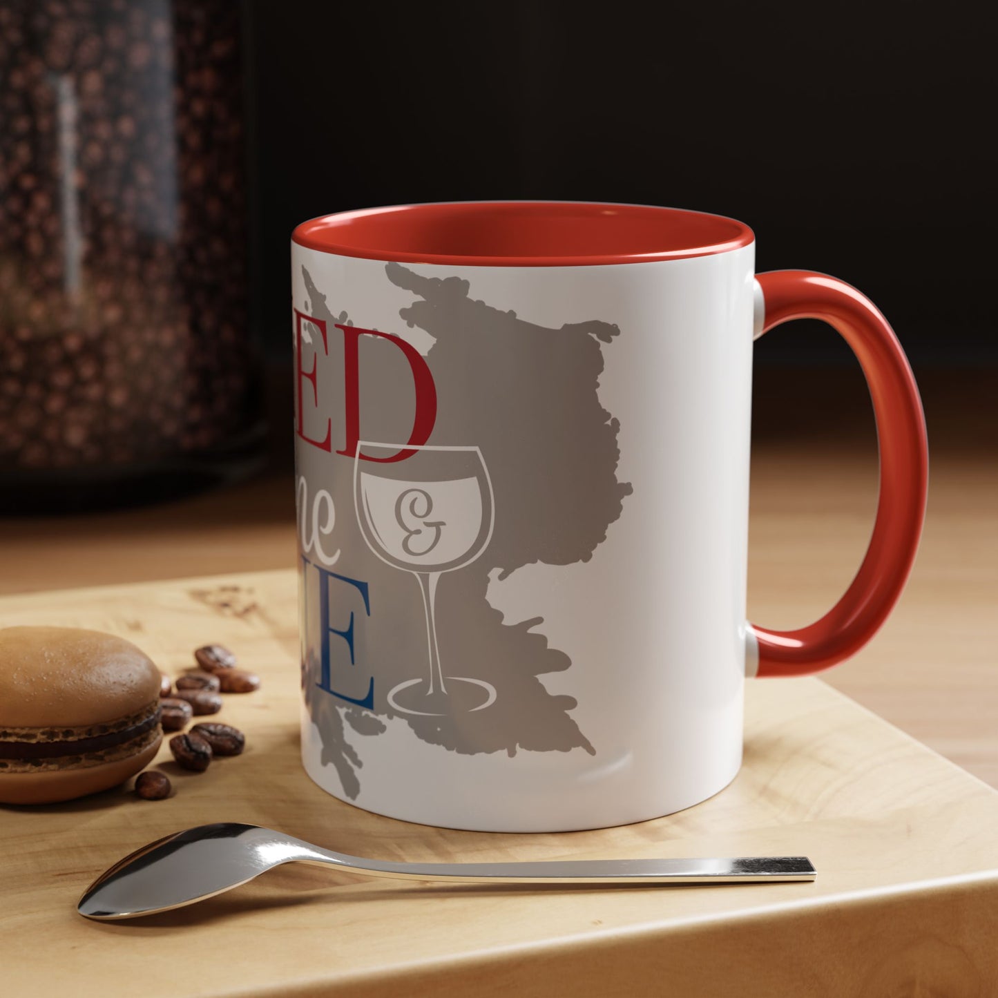 Bed Wine & Blue Accent Coffee Mug (11oz) - For Wine Lovers